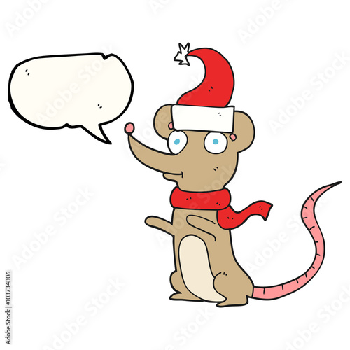 speech bubble cartoon mouse wearing christmas hat © lineartestpilot