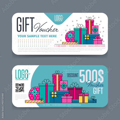 Gift voucher template. Back and front side of the coupon. Vector illustration.