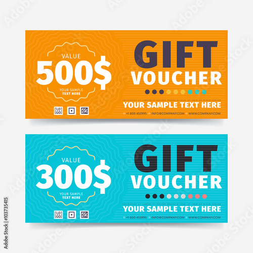 Gift voucher template. Back and front side of the coupon. Vector illustration.