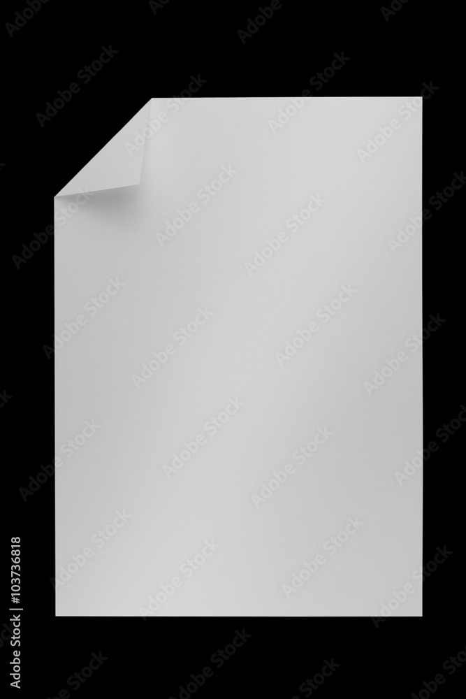 White paper blank on black background. White paper blank on black background.