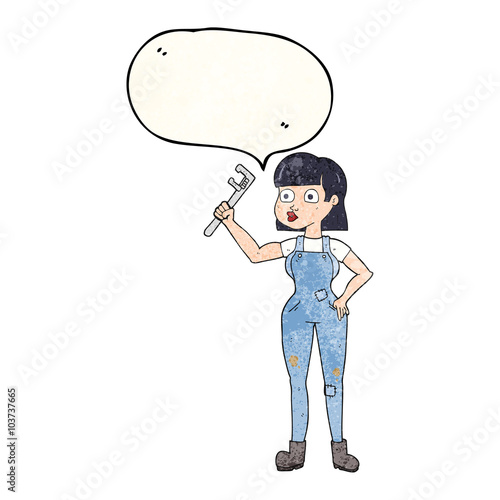 speech bubble textured cartoon female plumber