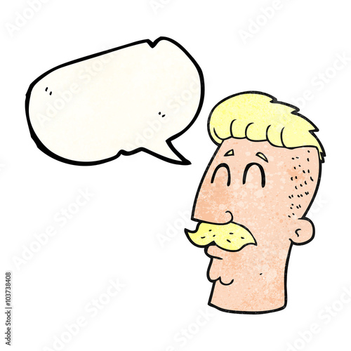 speech bubble textured cartoon man with hipster hair cut