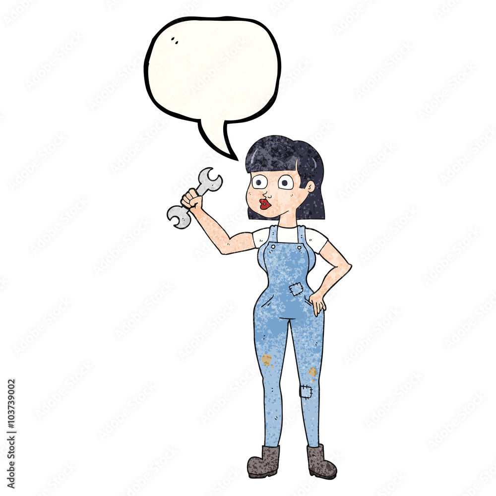 speech bubble textured cartoon mechanic woman speech bubble textured cartoon mechanic woman