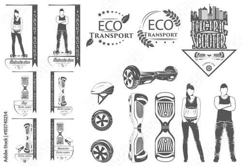 A set of logos for store. Two wheeled self-balancing mini electr