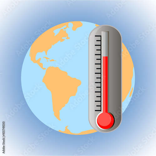 Vector earth with thermometer, global warming