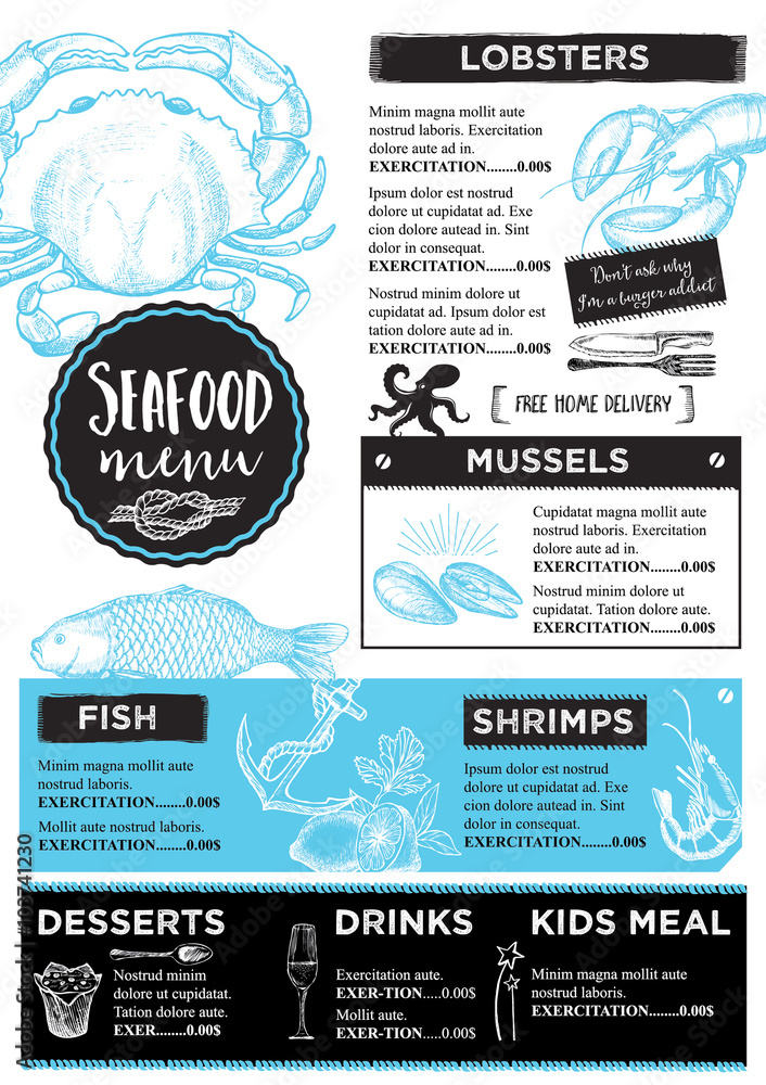 Fototapeta premium Restaurant cafe menu, template design.