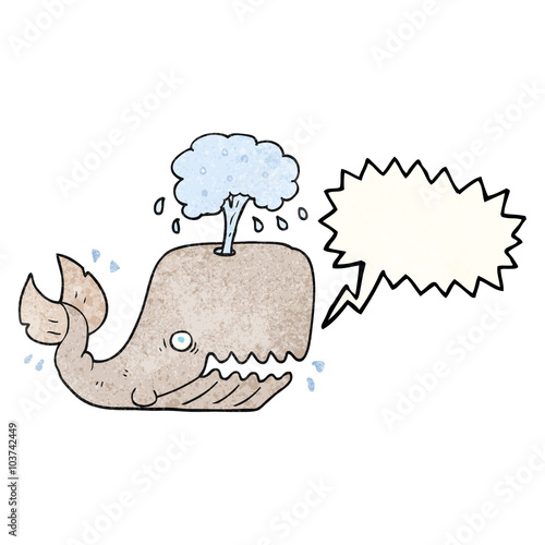 speech bubble textured cartoon whale spouting water