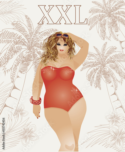 Plus size sexy travel girl, vector illustration
