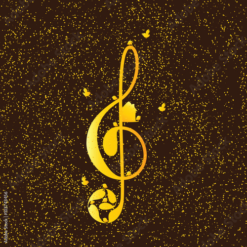 Golden treble clef with birds