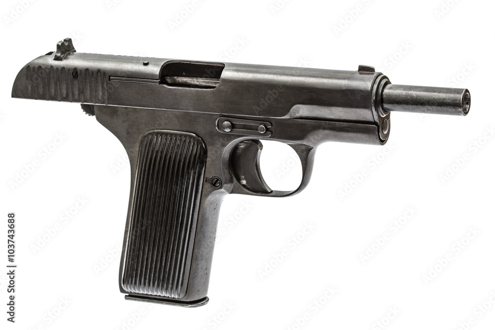 Automatic pistol, isolated on white background