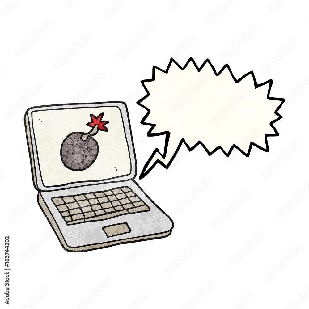 speech bubble textured cartoon laptop computer with error screen speech bubble textured cartoon laptop computer with error screen