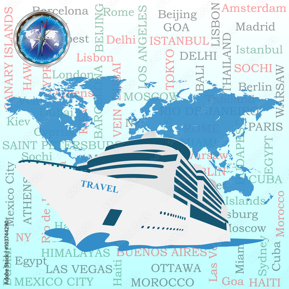 Пассажирский круизный лайнер на карте мира