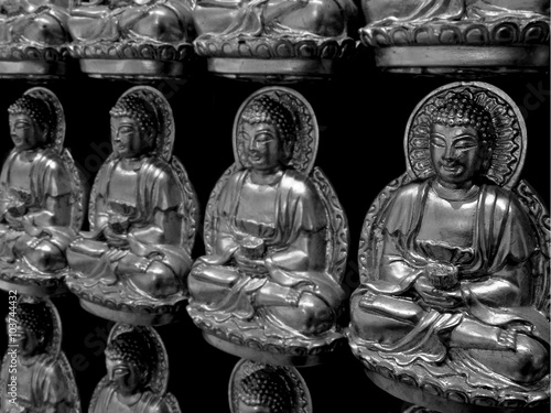 chinese buddha statue, black and white
