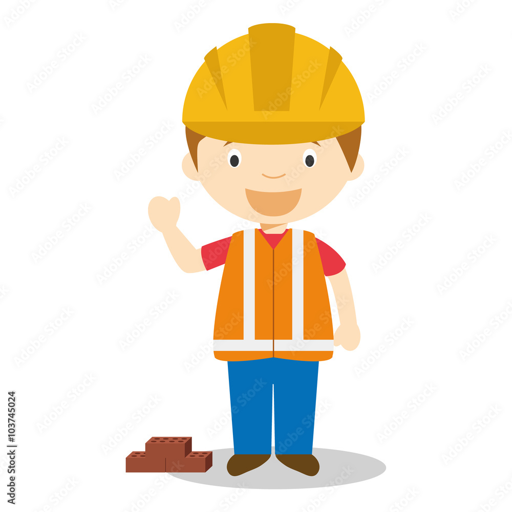 Cute cartoon vector illustration of a builder Cute cartoon vector illustration of a builder