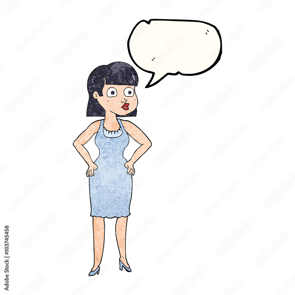 speech bubble textured cartoon woman with hands on hips speech bubble textured cartoon woman with hands on hips