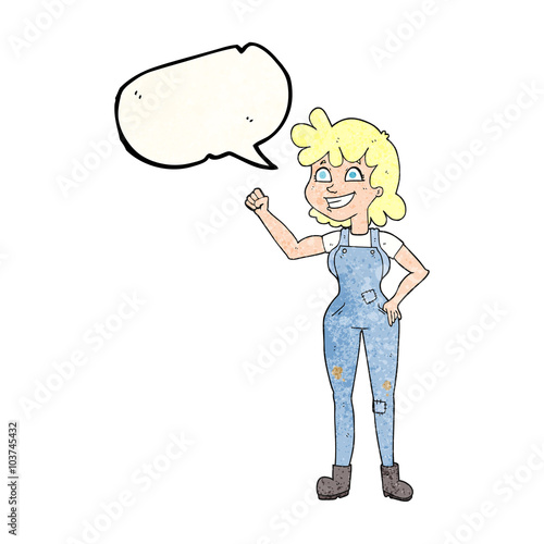 speech bubble textured cartoon determined woman clenching fist
