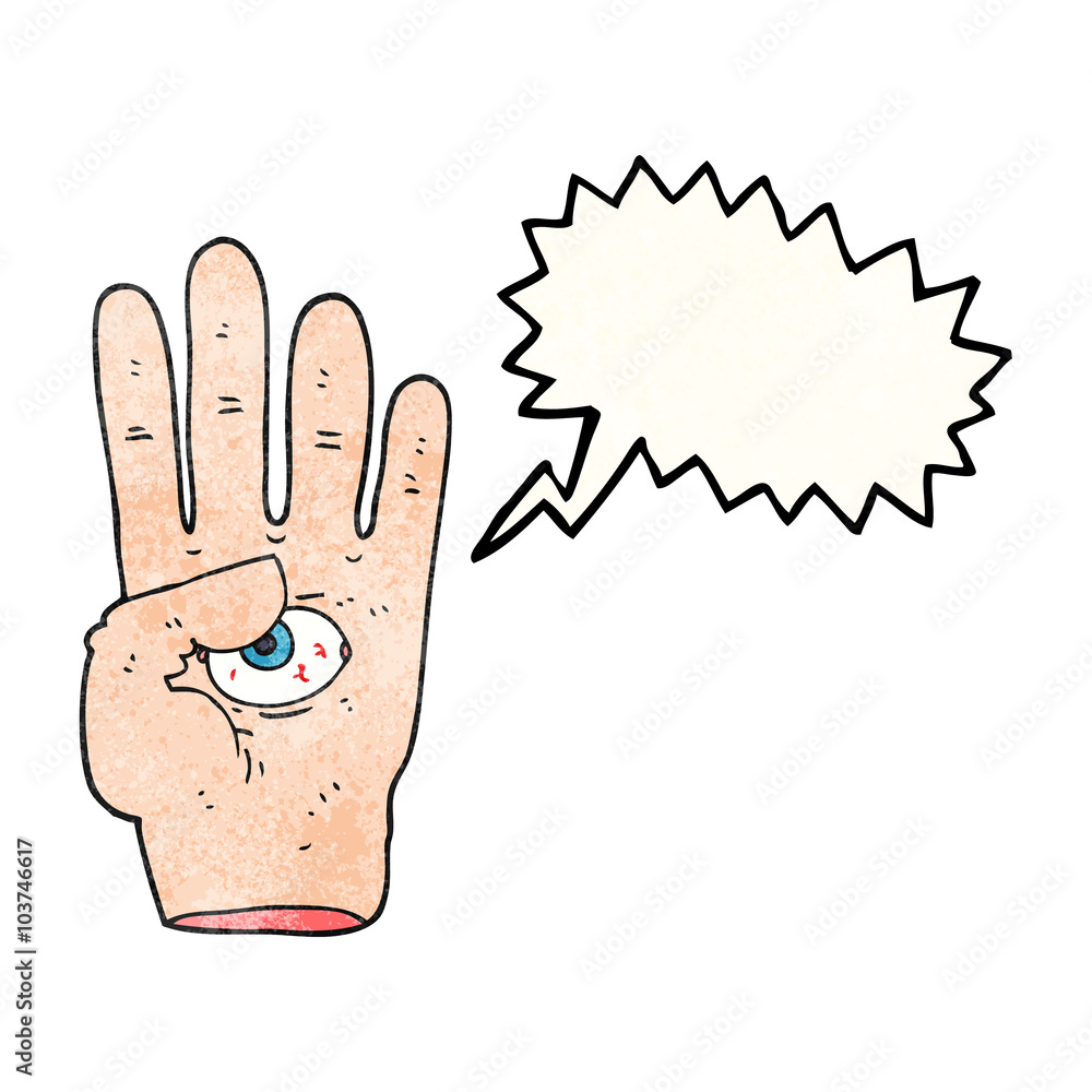 speech bubble textured cartoon spooky hand with eyeball speech bubble textured cartoon spooky hand with eyeball