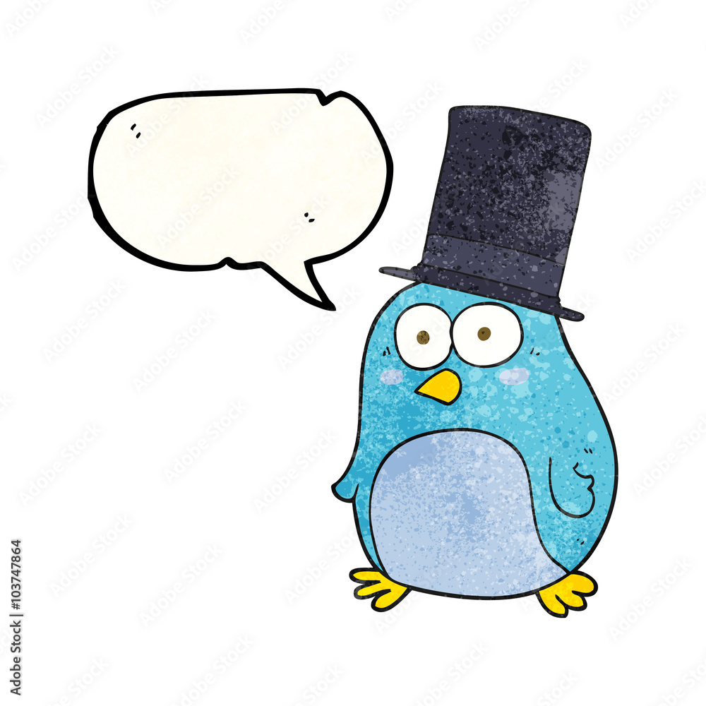speech bubble textured cartoon bird wearing top hat speech bubble textured cartoon bird wearing top hat