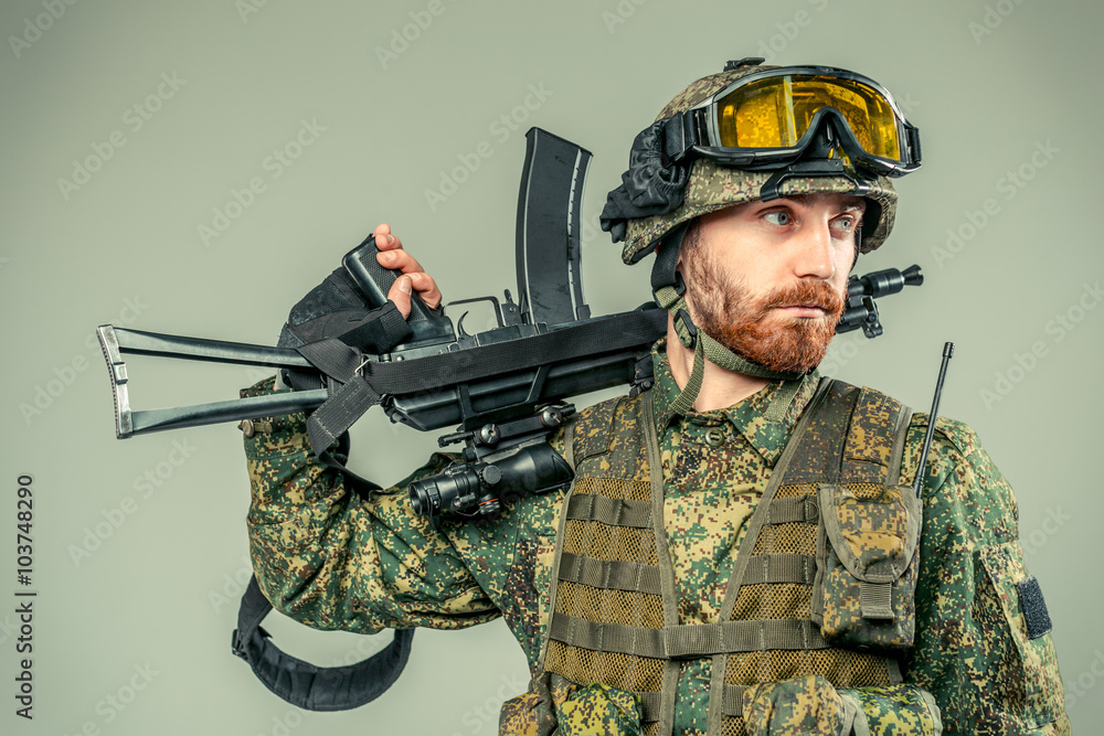Fototapeta premium Special force soldier with a gun