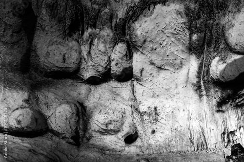 Scene from the amazing bulgarian cave Magura. Black and white photography