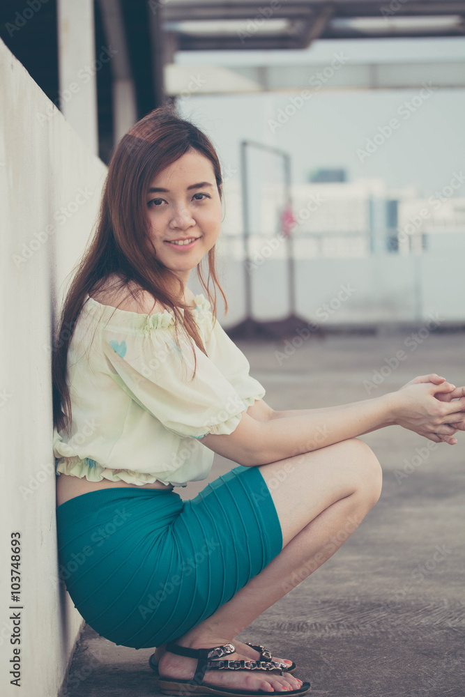 Portrait of thai adult businesswoman beautiful girl relax and smile