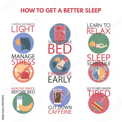 Modern flat style infographic on getting better sleep.