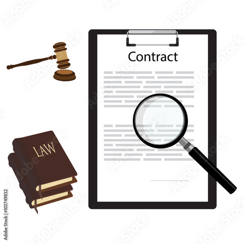 Contract, gavel and law book