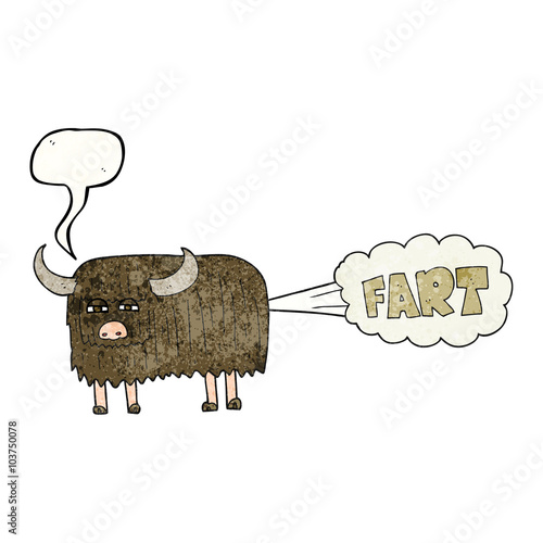 speech bubble textured cartoon hairy cow farting