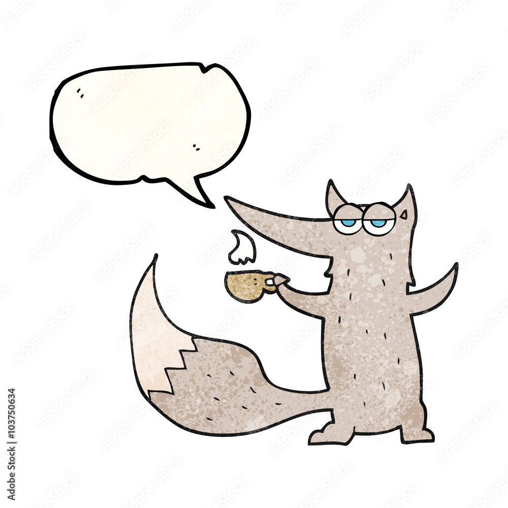 speech bubble textured cartoon wolf with coffee cup speech bubble textured cartoon wolf with coffee cup