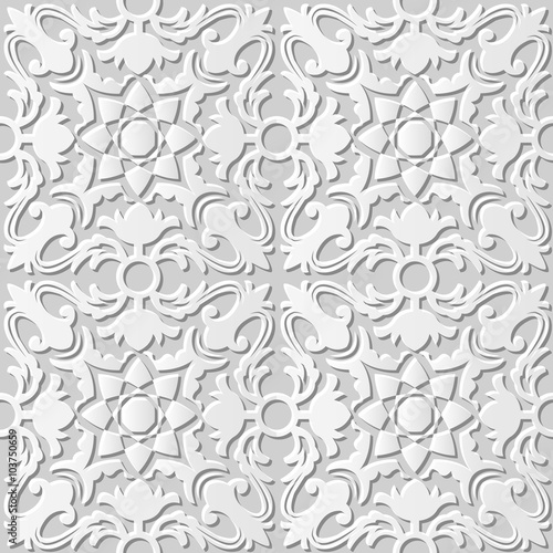Vector damask seamless 3D paper art pattern background 120 Cross Kaleidoscope Flower  