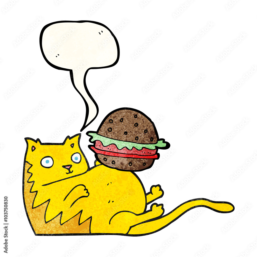 speech bubble textured cartoon fat cat with burger speech bubble textured cartoon fat cat with burger