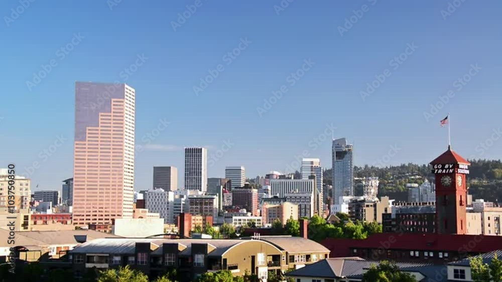 View of downtown Portland, Oregon with Union Station visible on the right