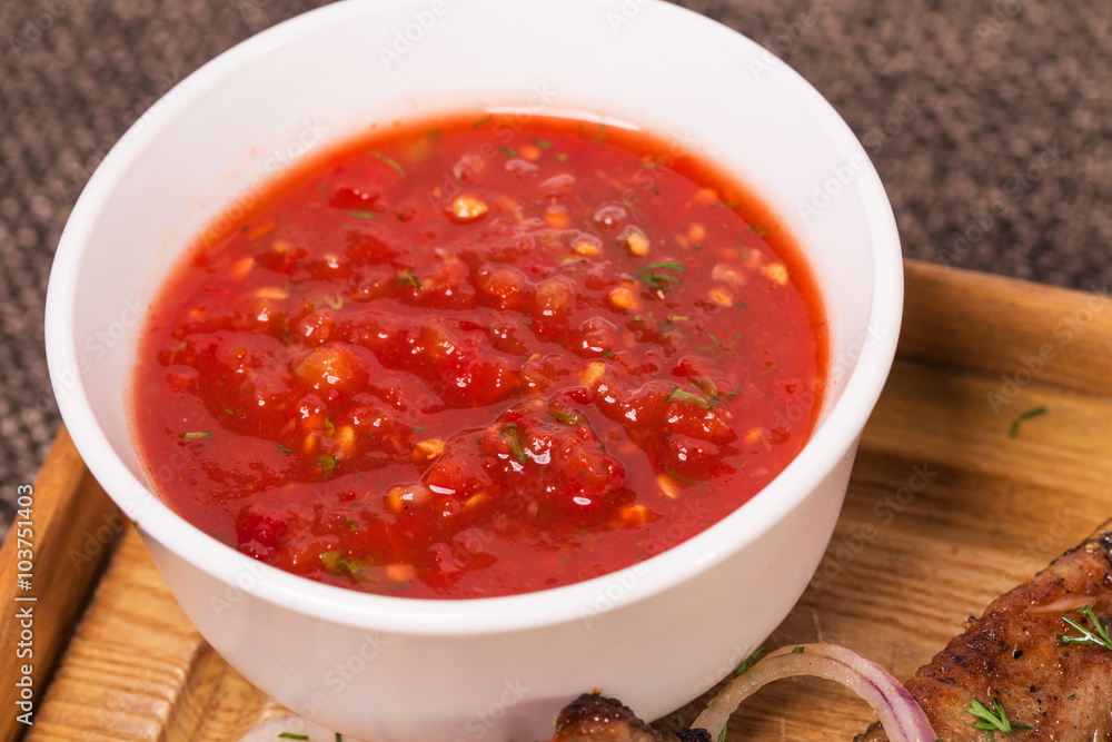Spicy tomato sauce with herbs. Spicy tomato sauce with herbs.