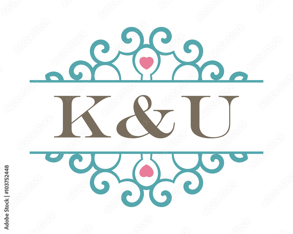 K&U initial ornament wedding logo K&U initial ornament wedding logo