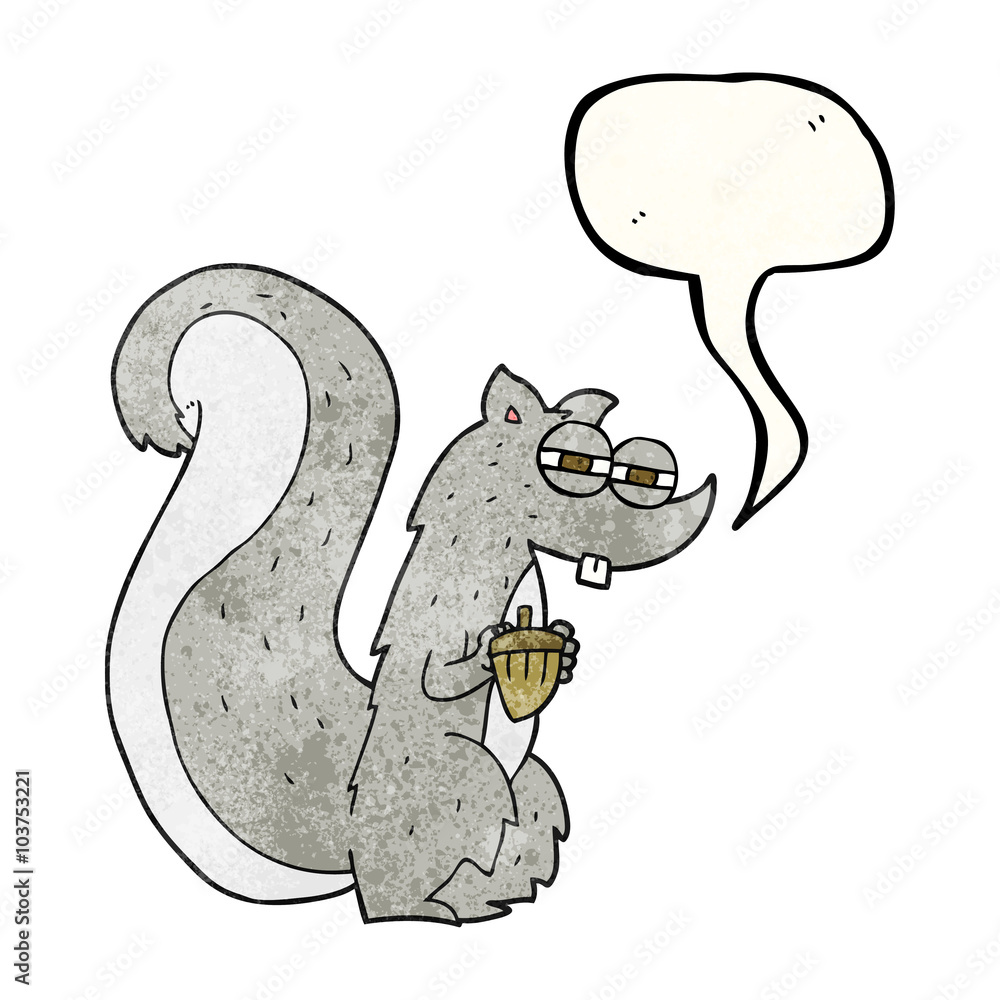 speech bubble textured cartoon squirrel with nut