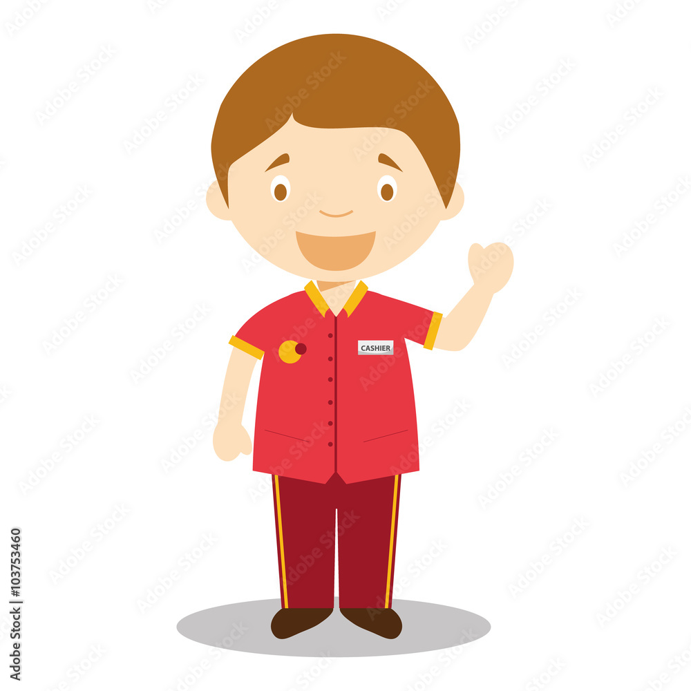 Cute cartoon vector illustration of a clerk or a cashier Cute cartoon vector illustration of a clerk or a cashier