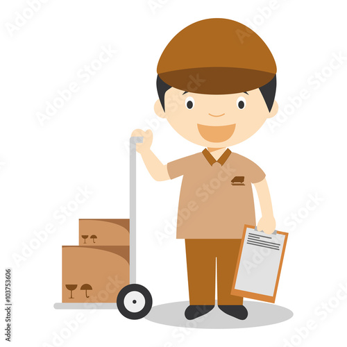 Cute cartoon vector illustration of a courier or a carrier