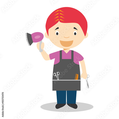 Cute cartoon vector illustration of a hairdresser