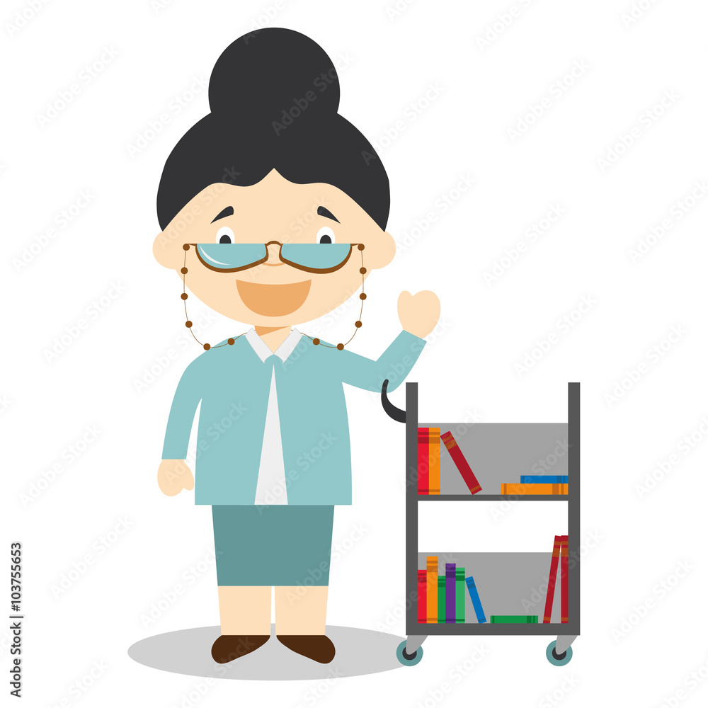 Cute cartoon vector illustration of a librarian Stock Vector | Adobe Stock