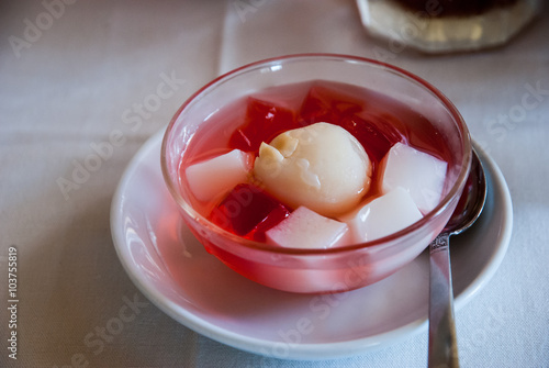 lychee , coconut jelly and jelly in syrup