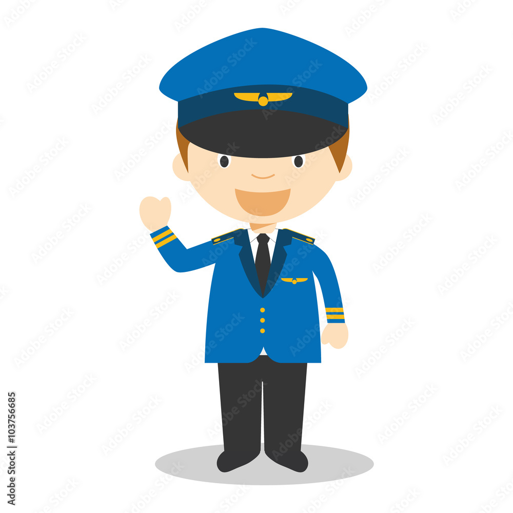 Cute cartoon vector illustration of a pilot