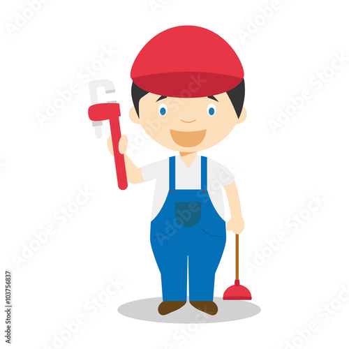 Cute cartoon vector illustration of a plumber