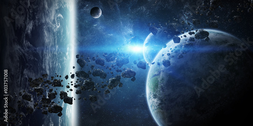 Fototapeta Naklejka Na Ścianę i Meble -  Sunrise over group of planets in space