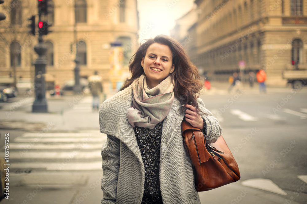 Smiling woman in the street Smiling woman in the street