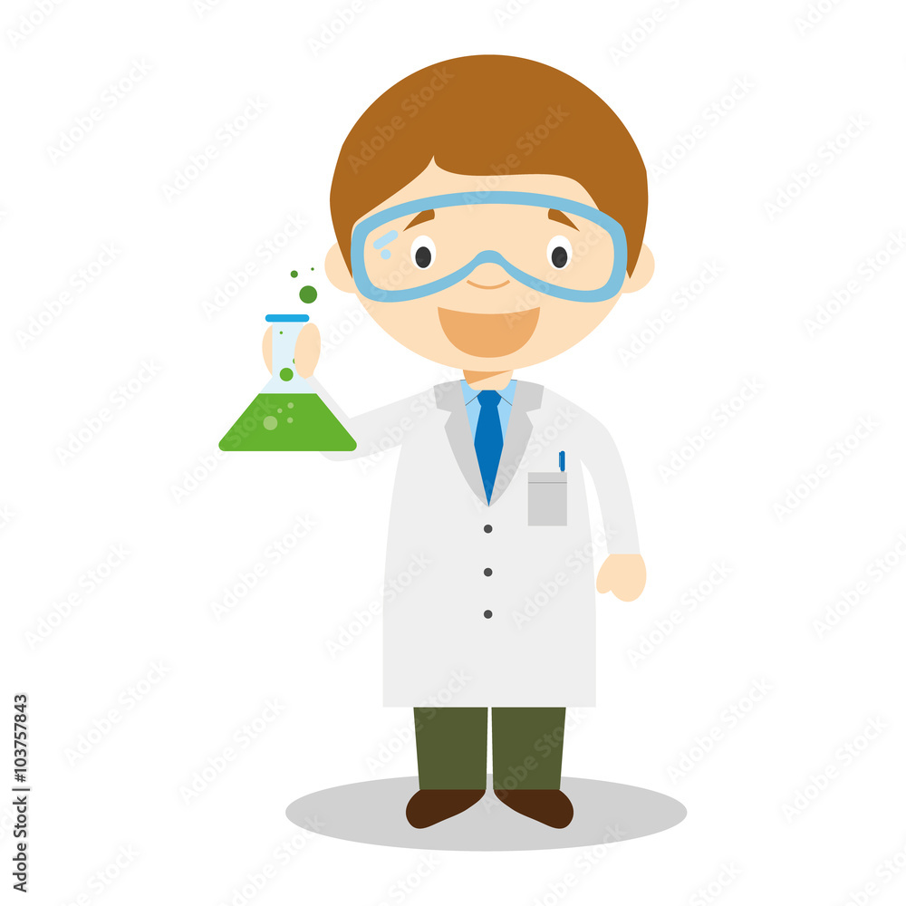 Cute cartoon vector illustration of a scientist