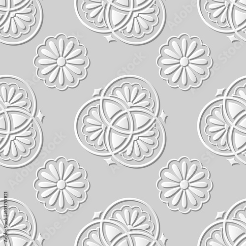 Vector damask seamless 3D paper art pattern background 124 Classic Round Flower  