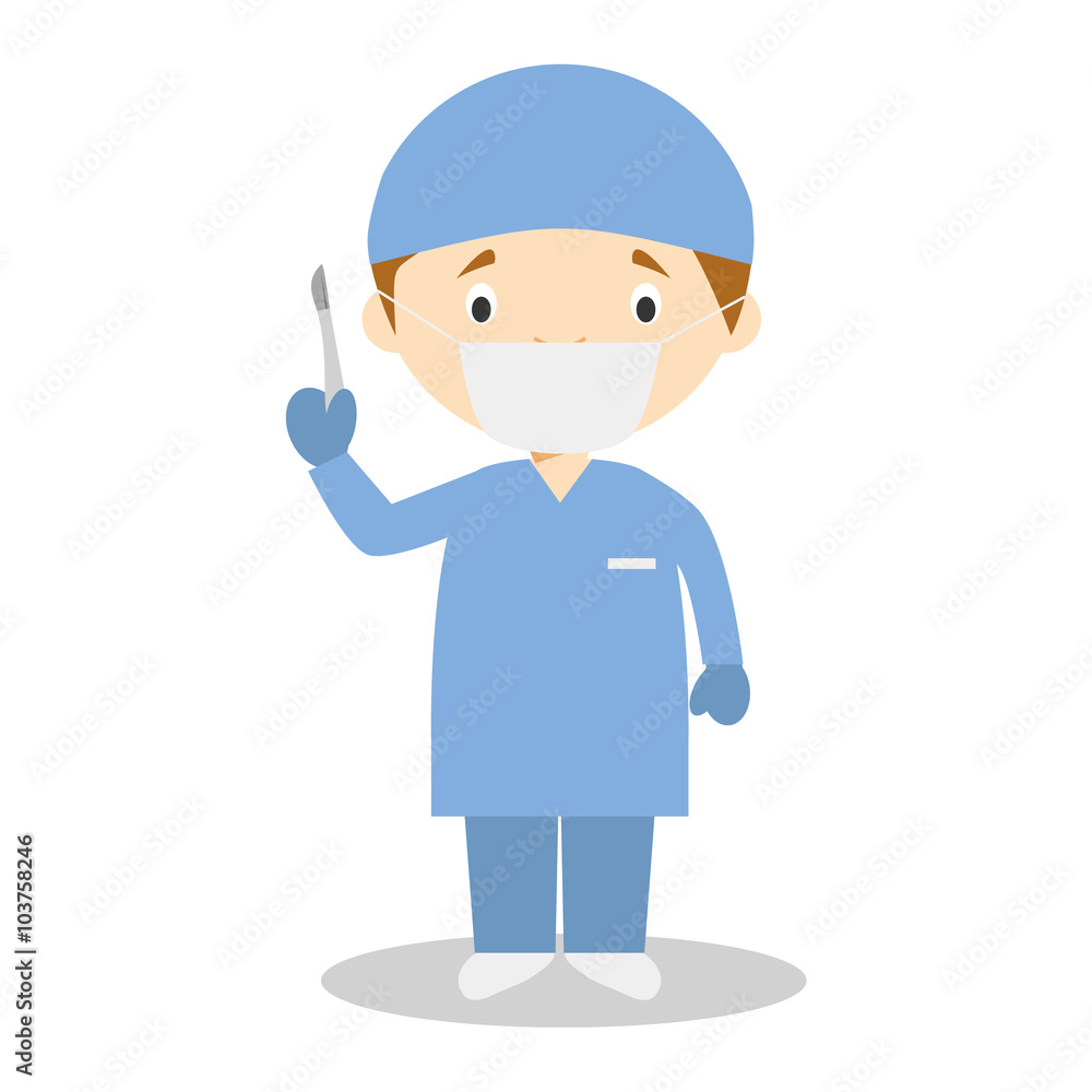 Cute cartoon vector illustration of a surgeon