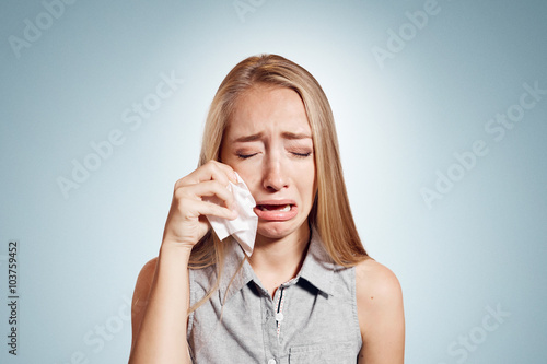 Sad crying disappointed funny business woman isolated on background Fototapet