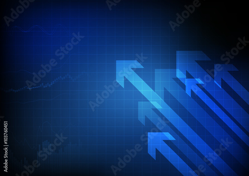 Vector : Business graph and arrows on  blue grid background