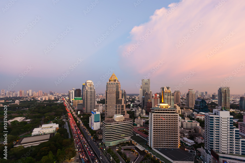 Bangkok sky line before sunset, Bangkok, Thailand.